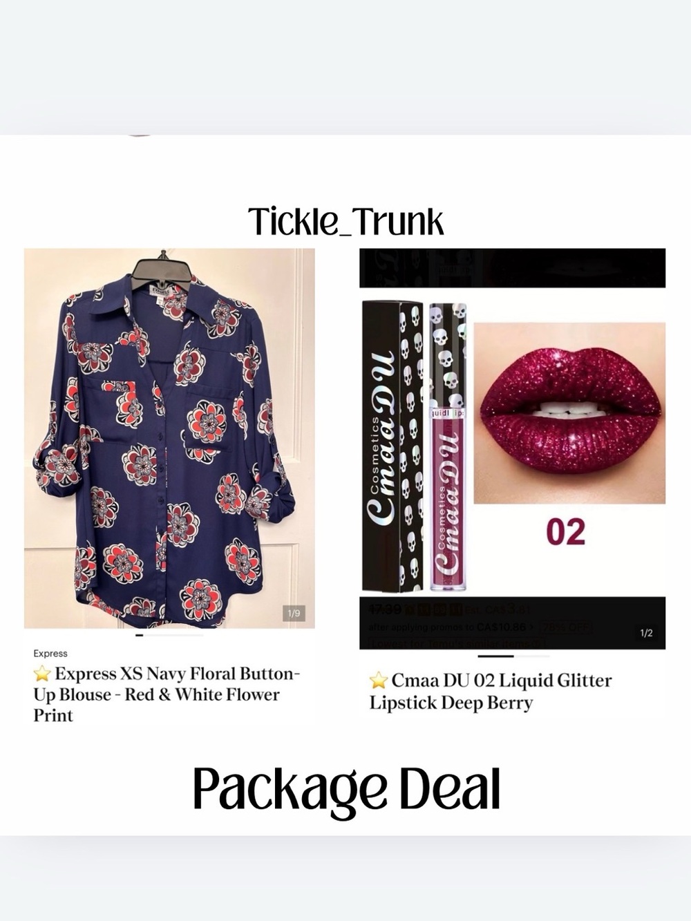⭐️ Cmaa DU 02 Liquid Glitter Lipstick Deep Berry and XS blouse